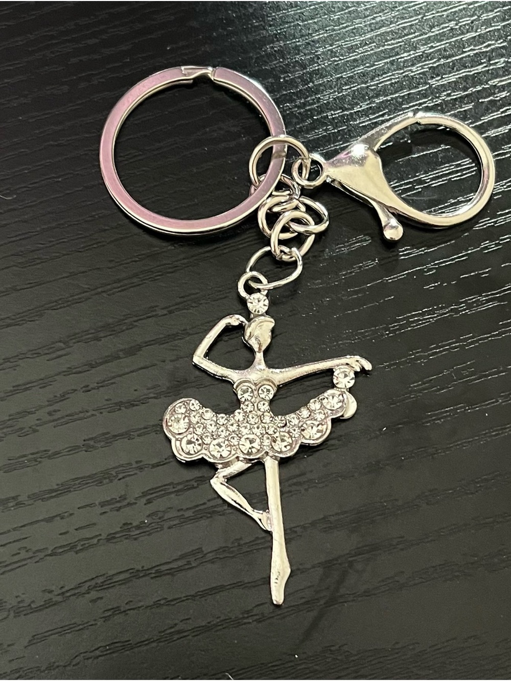 Rhinestone Ballerina Keychain Charm - Silver